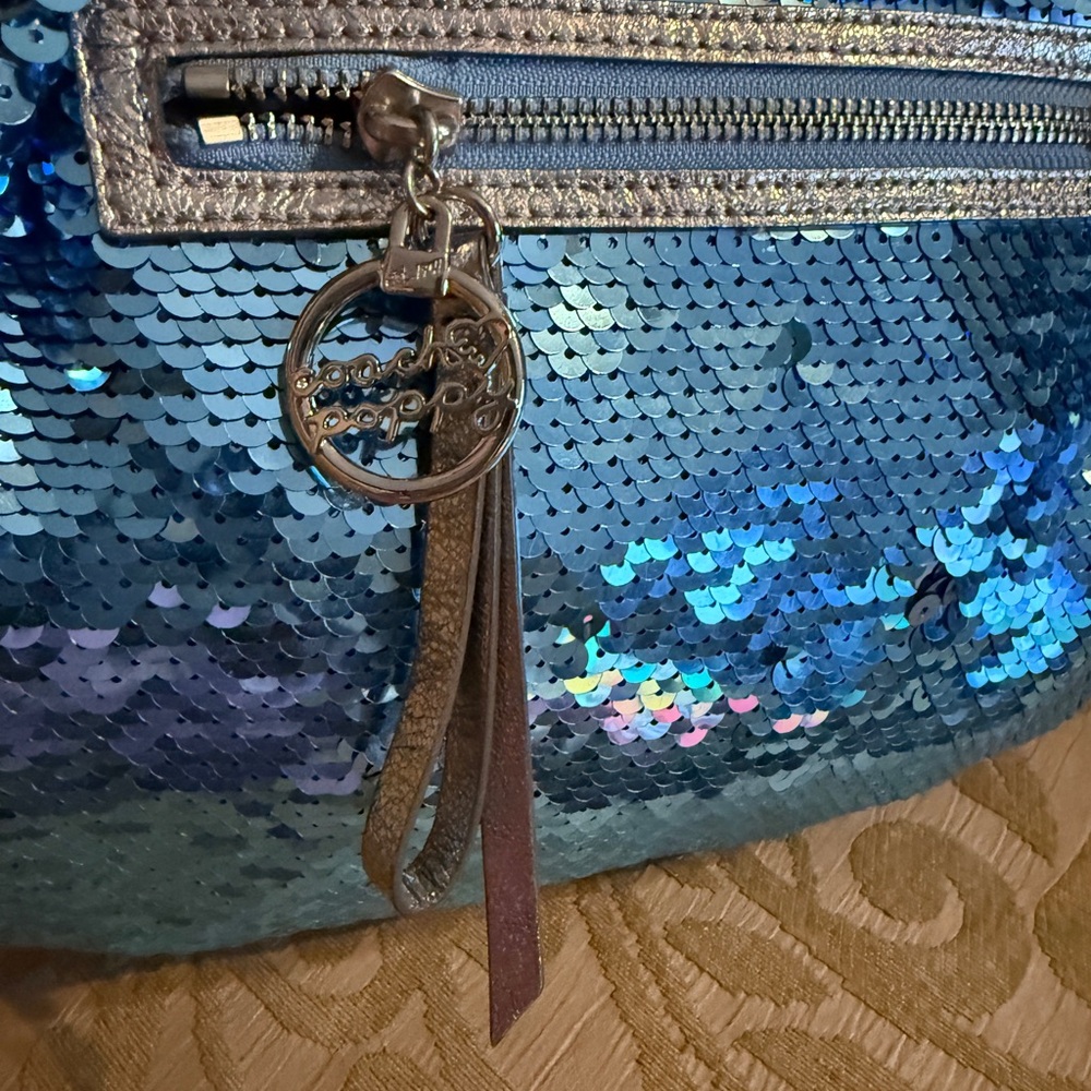 Limited Edition Coach Poppy Sequin Bag Turquoise Silver no Strap preowned - Picture 7 of 16